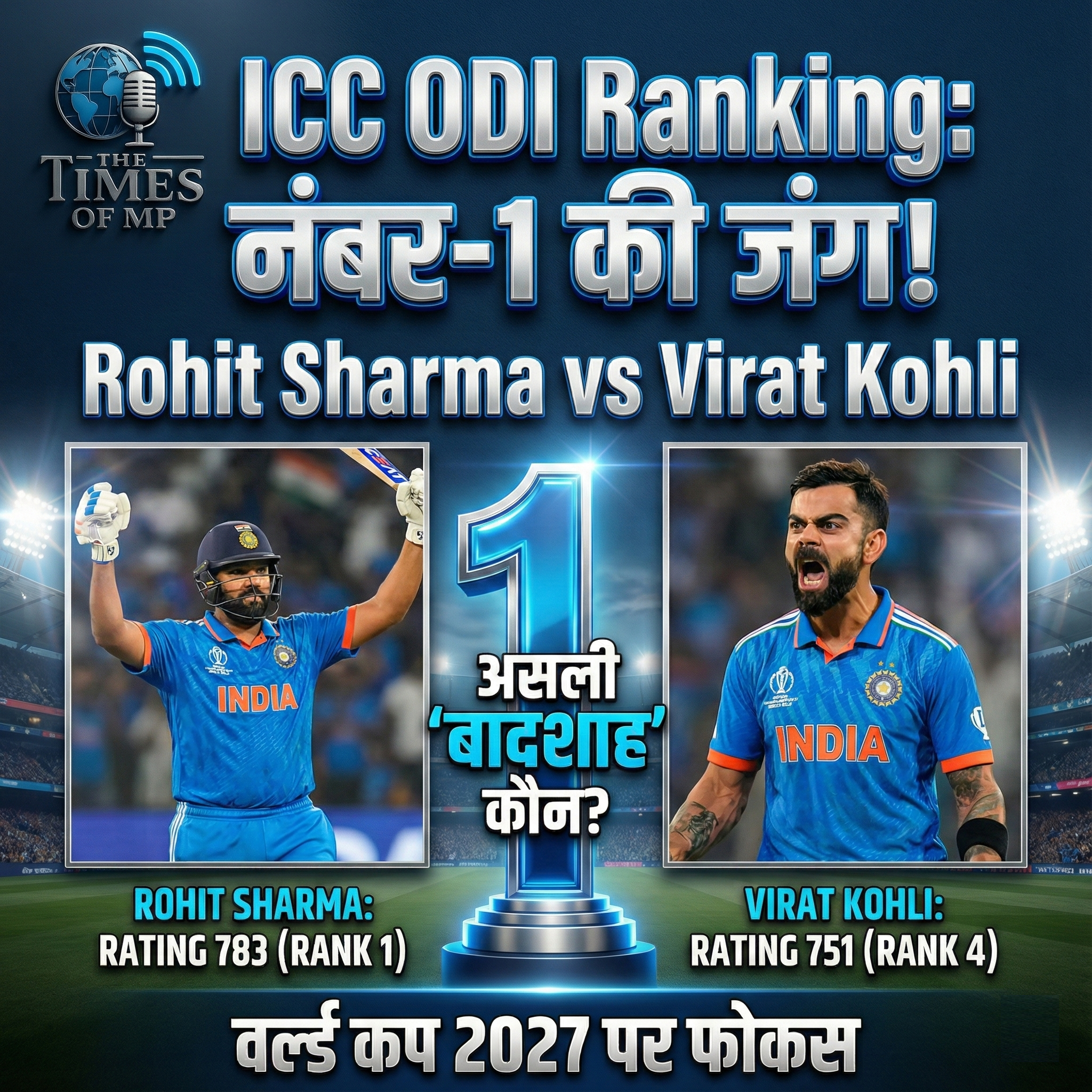 ICC ODI Ranking में Rohit Sharma vs Virat Kohli