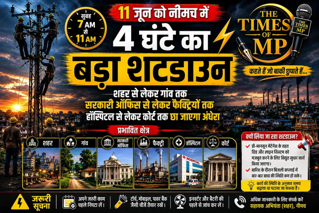 11 जून को बिजली बंद के दौरान नीमच में ग्रिड सुधार कार्य का प्रतीकात्मक दृश्य