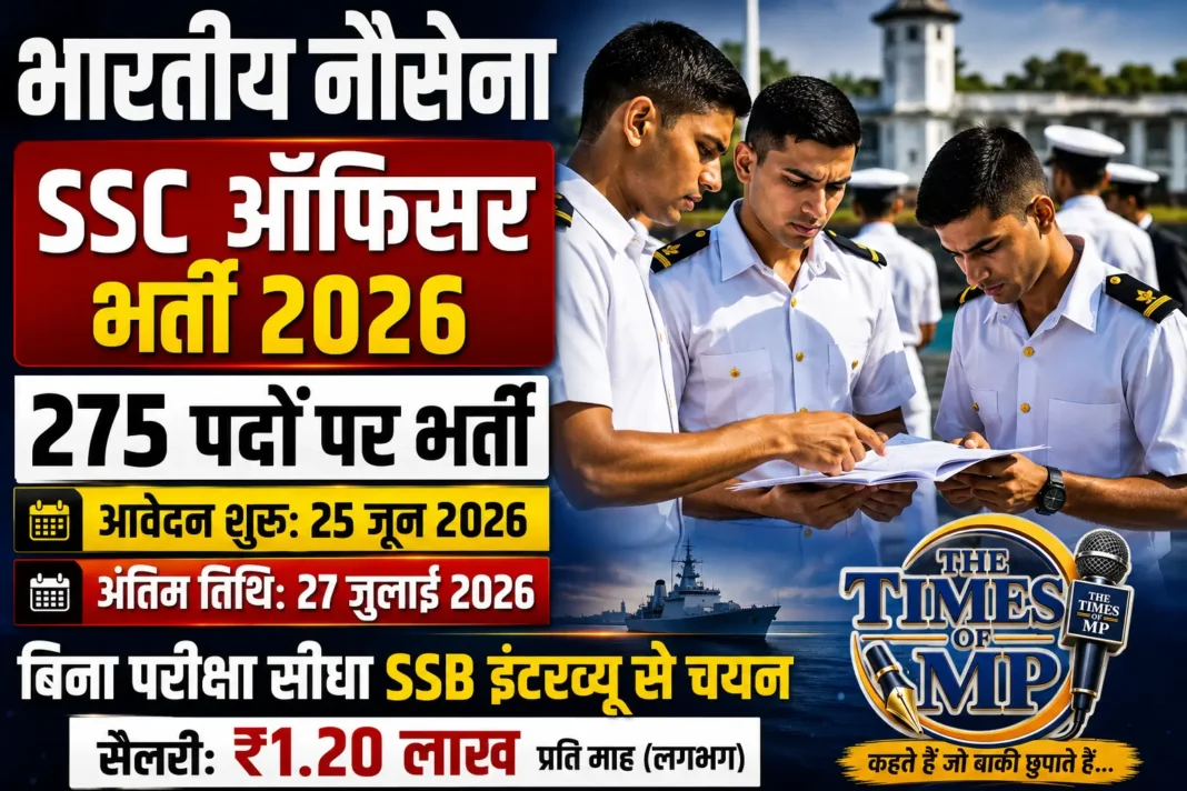 Indian Navy SSC Vacancy 2026 में 275 पदों पर भर्ती के लिए आवेदन प्रक्रिया शुरू होने का प्रतीकात्मक दृश्य।