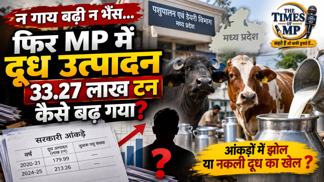 मध्य प्रदेश में दूध उत्पादन 33.27 लाख मीट्रिक टन बढ़ने पर सवाल, दुधारू पशुओं की संख्या और दूध में मिलावट जांच को दर्शाती | The Times of MP