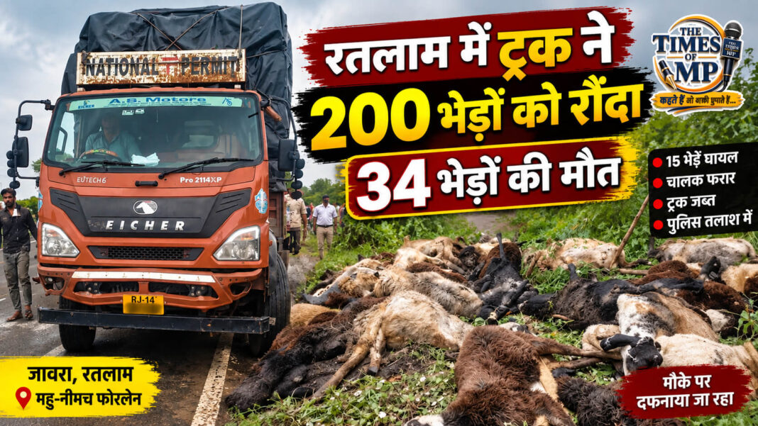 रतलाम में ट्रक हादसा: 200 भेड़ें चपेट में, 34 की मौत